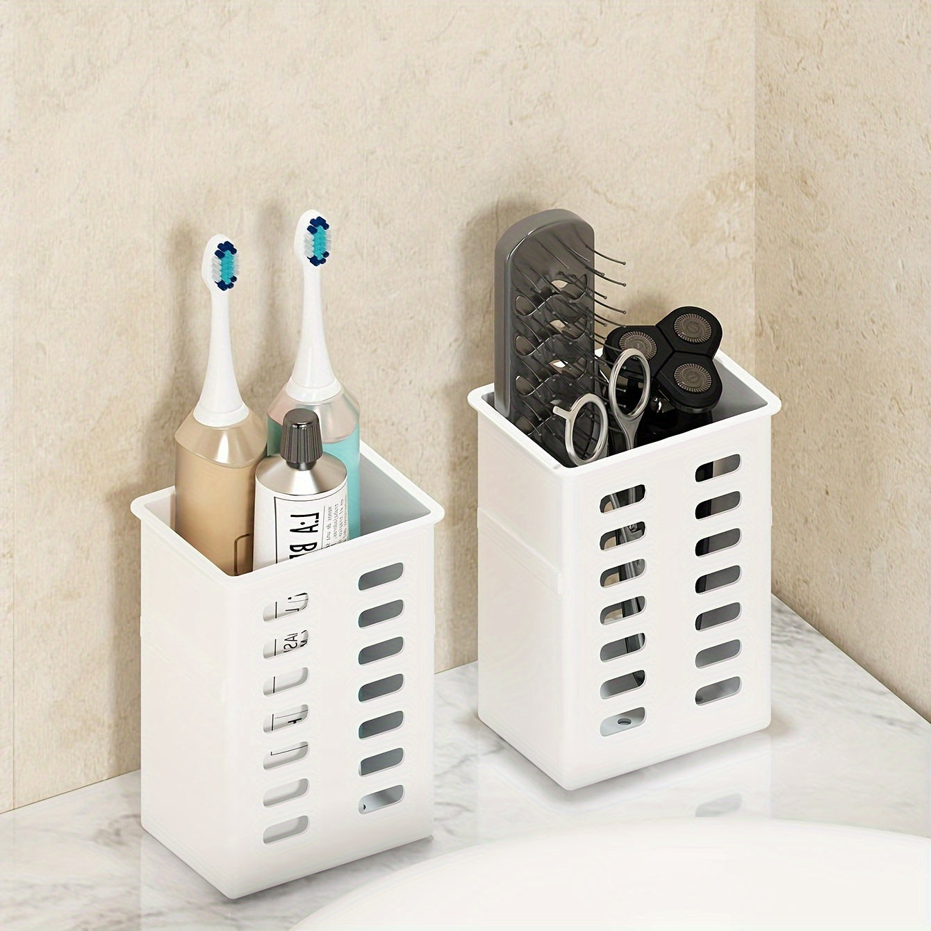Wall-Mounted Bathroom Toothbrush Holder with Toothpaste and Brush Storage