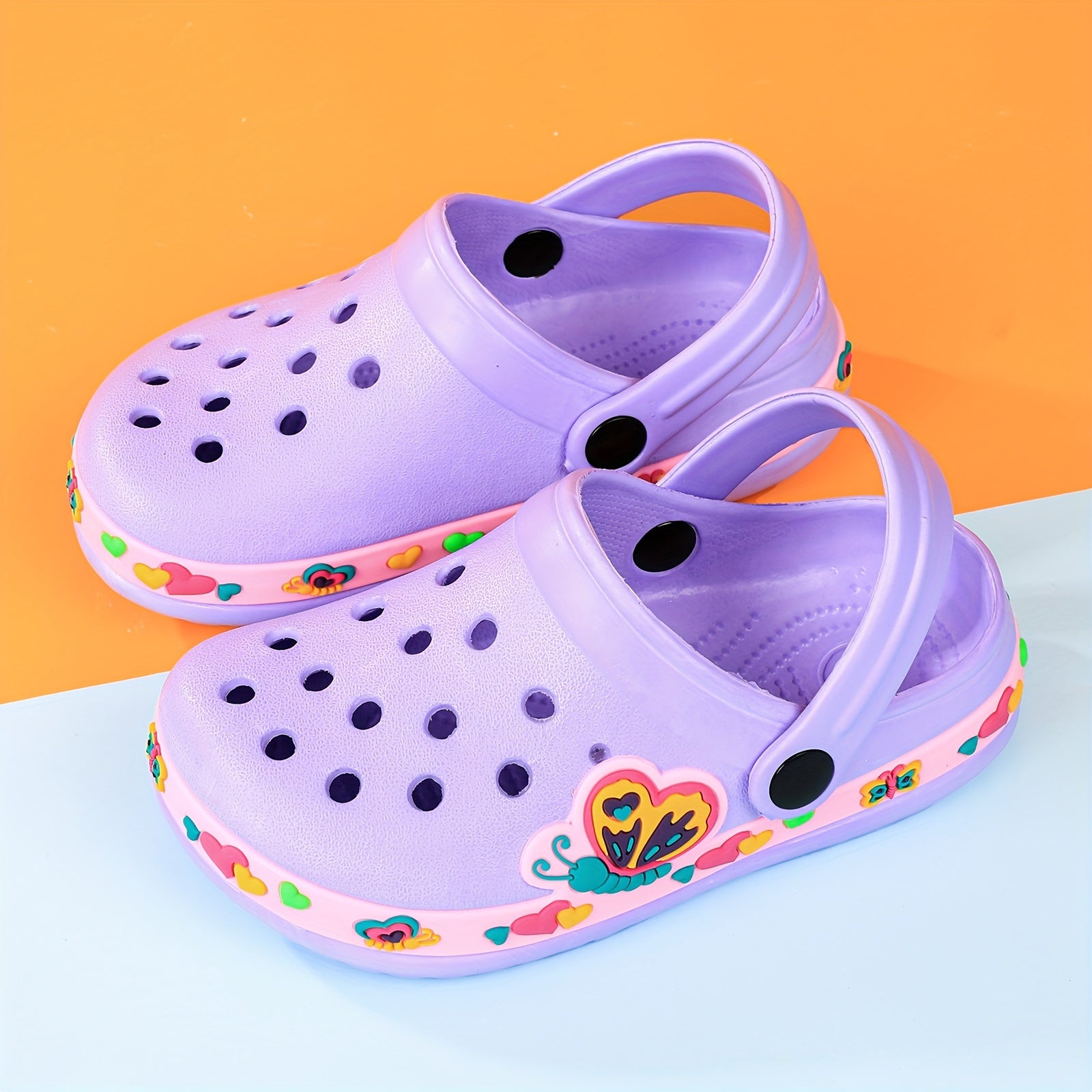 Toddler Girls Cartoon Print Platform Clogs with Closed Toe Anti-Skid Sole Hollow Out Design