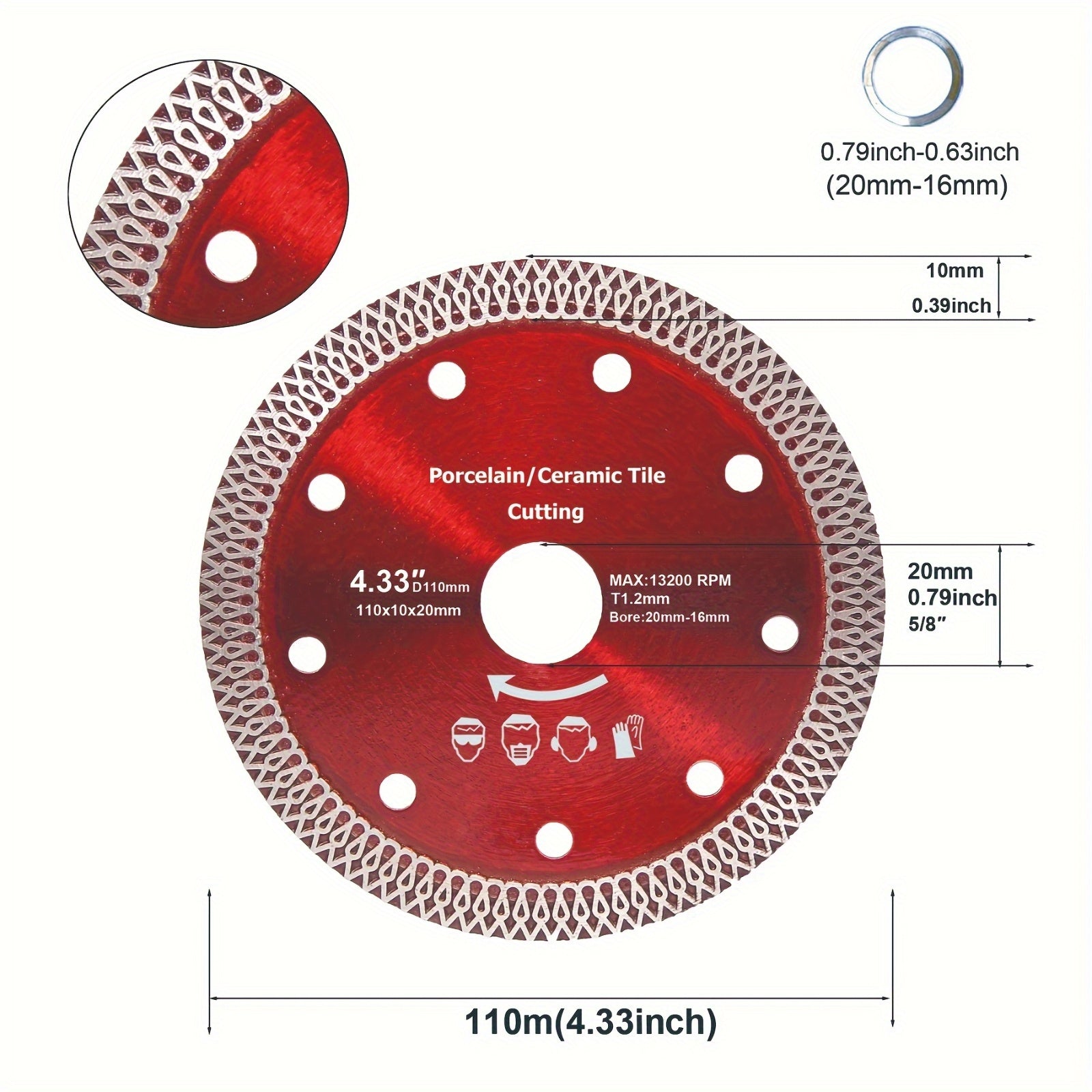 11.43cm Diamond Ceramic Saw Blade for Porcelain Tile Granite Brick Concrete Cutting