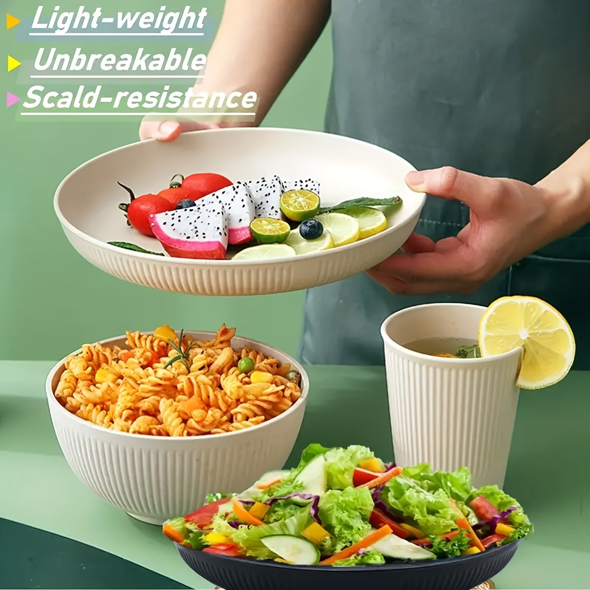 18-Piece Plastic Dinnerware Set with Striped Design Dishwasher Microwave Safe for Kitchen Camping RV Picnic