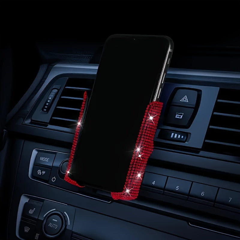 Soporte universal para teléfono de coche de material PVC con doble rejilla de ventilación y diamantes incrustados