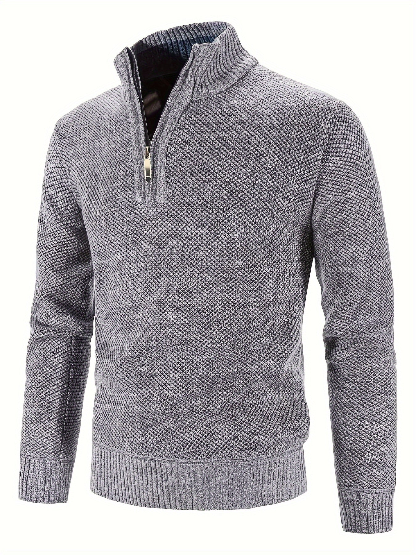 Men's Plus Size Knit Sweater with High Collar and Metal Chain Detail for Fall Winter