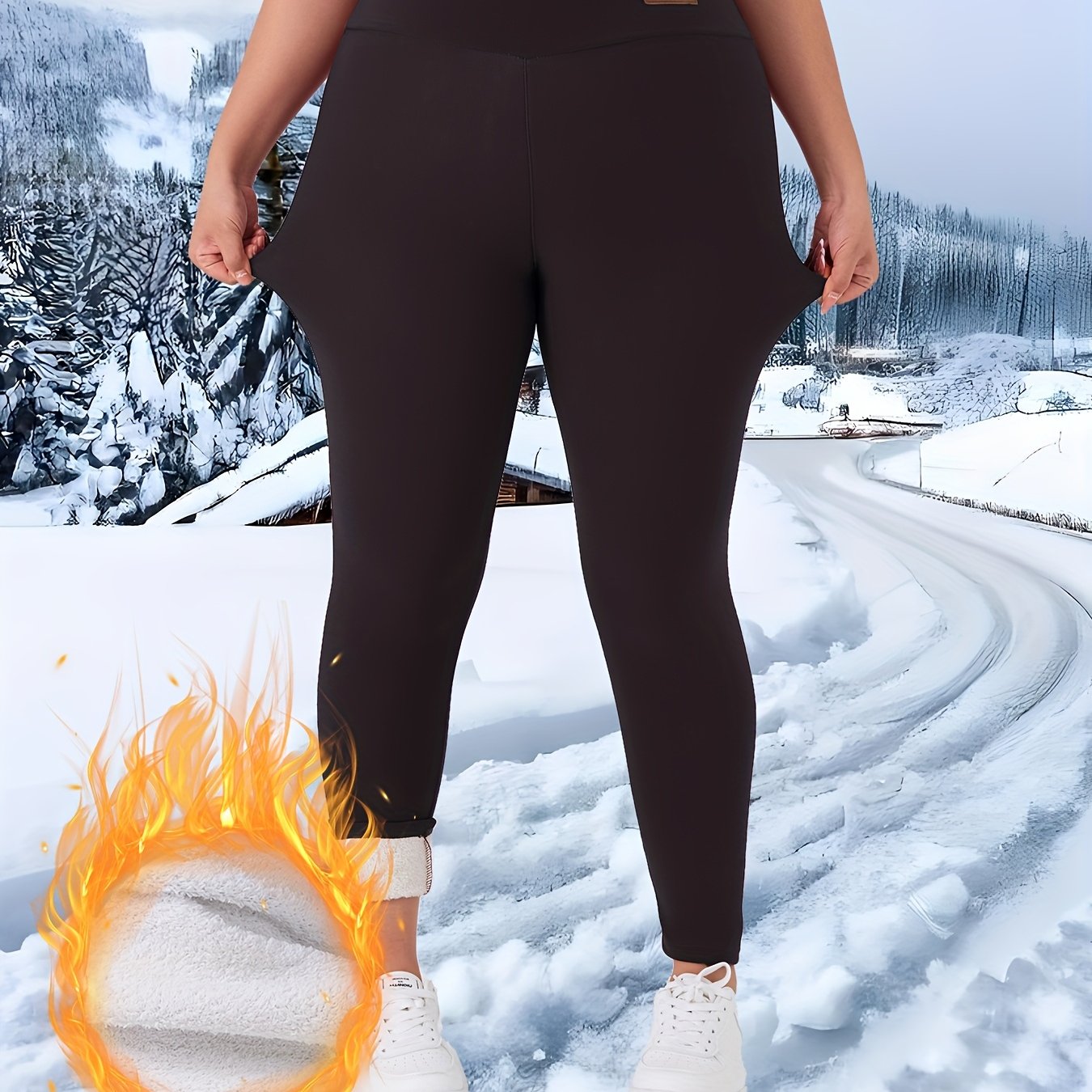 Plus Size Women's Thermal Fleece-Lined Leggings High-Waisted Winter Pants