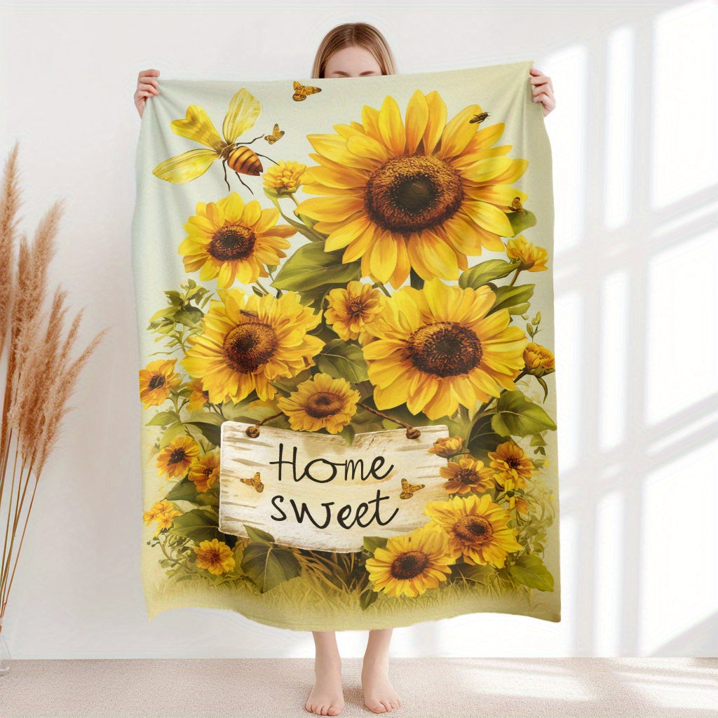 Sunflower Throw Blanket Lightweight Flannel Fleece Soft Warm Digital Print Tear Resistant for Home Office Camping Travel