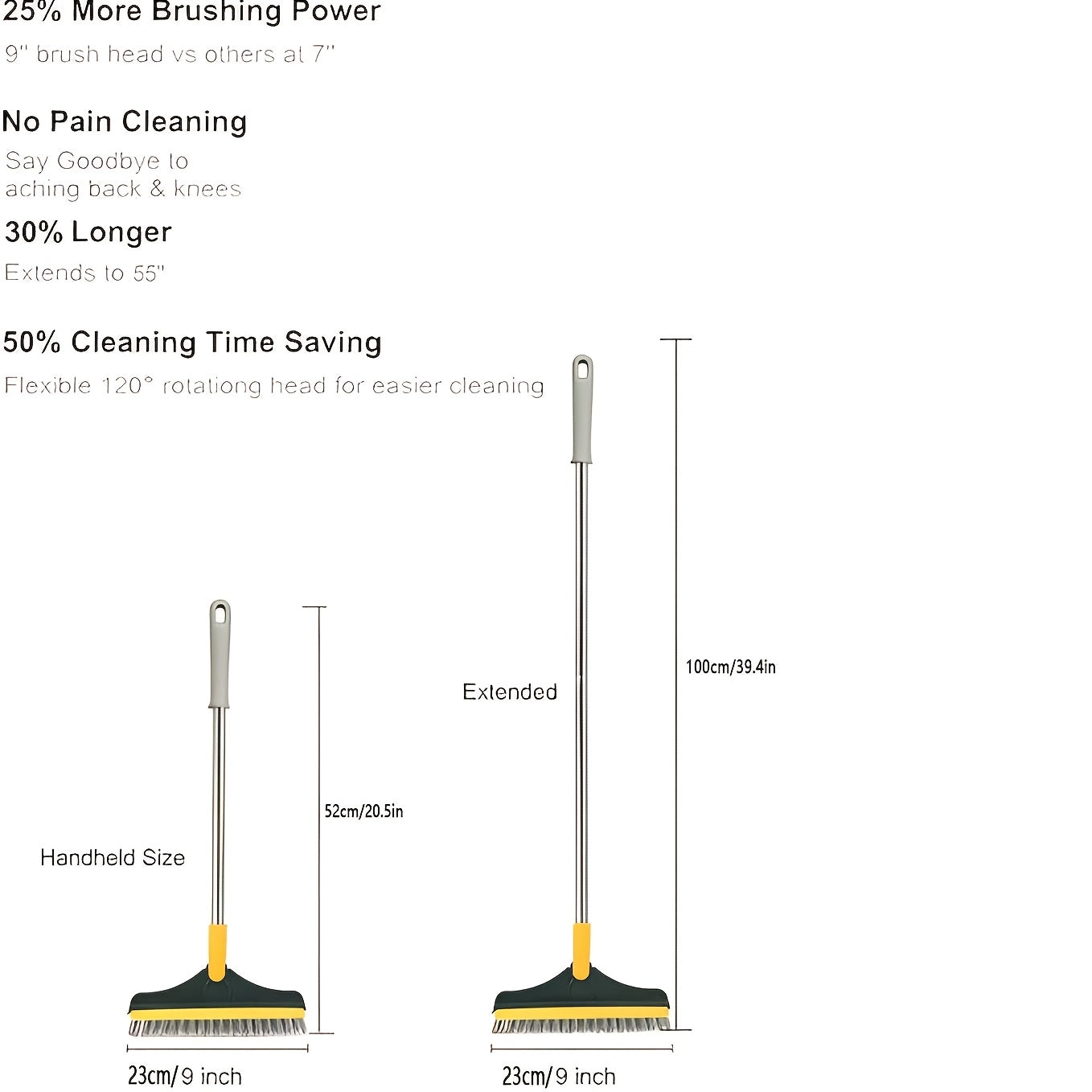 2-in-1 Multi-Surface Cleaning Brush with Long Handle and Squeegee