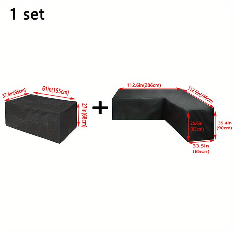 L-Shaped Outdoor Sofa Cover Waterproof Patio Furniture Protector Black Drawstring