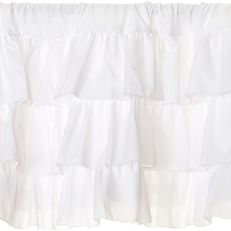 White Farmhouse Valance Curtain Tier with Ruffle Details for Kitchen Windows