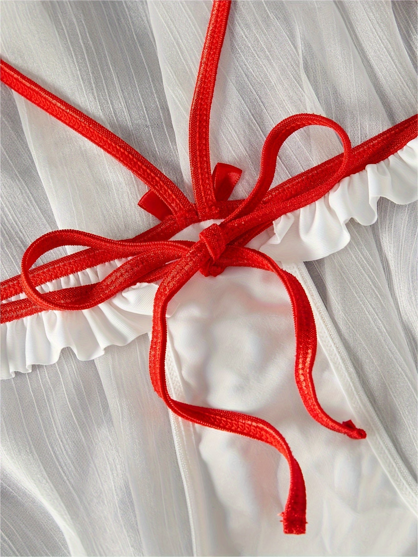 Plus Size Nurse Costume Open Bust Ruffle Trim Sheer Crotchless Lingerie