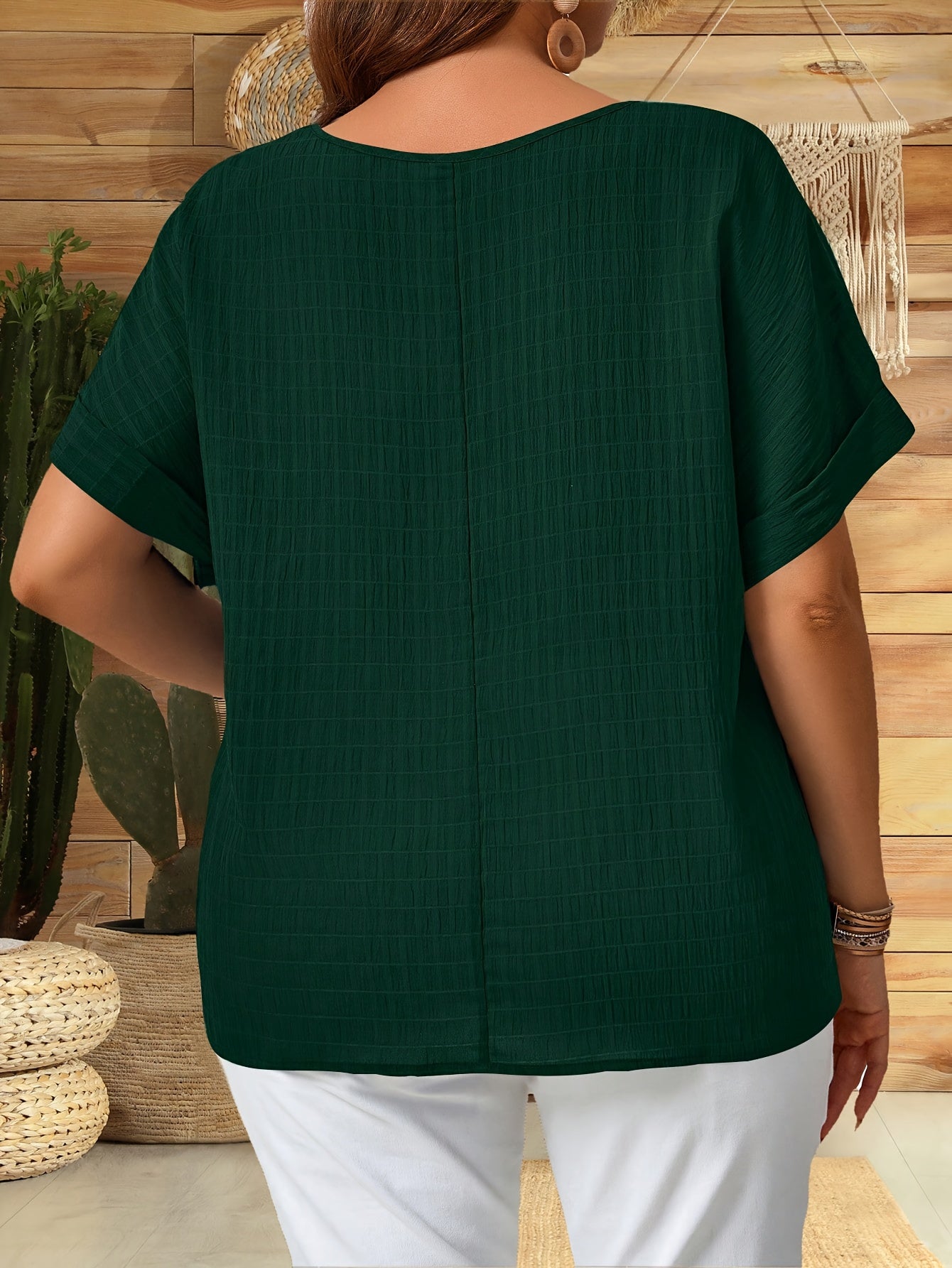 Plus Size Womens Solid Crew Neck Short Sleeve Top White Casual Summer