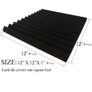 96 Pieces Black Acoustic Foam Wall Panels 30.48x30.48x6.35 cm Soundproof Wedge