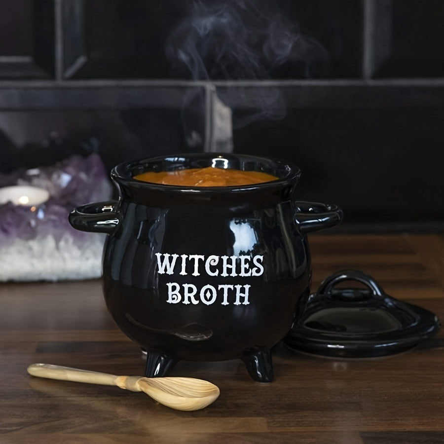Large Halloween Ceramic Soup Pot with Lid for Candy and Cookies