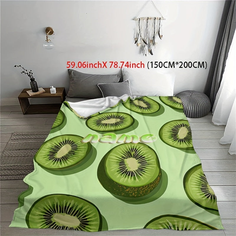 Customized Kiwi Fruit Patterned Flannel Throw Blanket Soft Warm Bedding for All Seasons