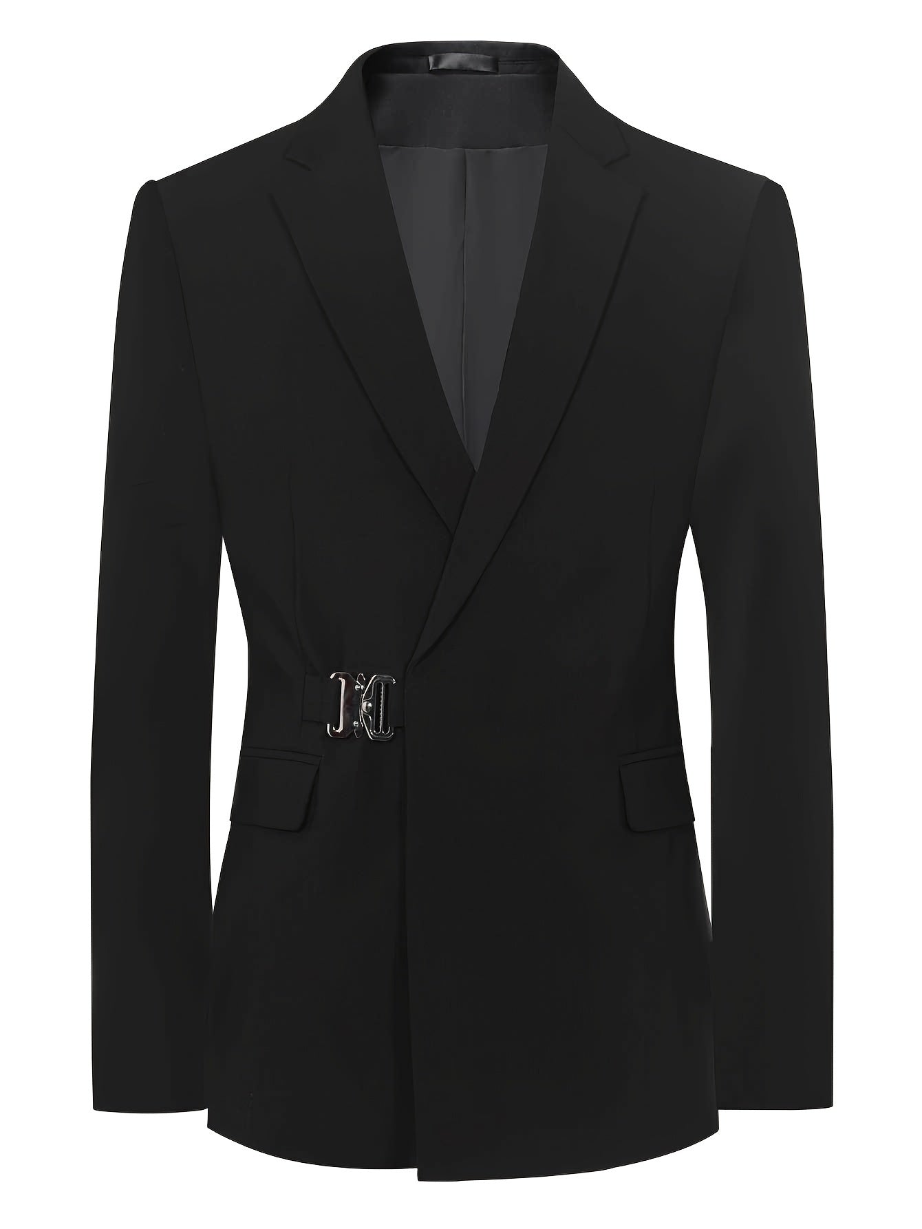 Мужской повседневный пиджак с металлической боковой пряжкой и однотонной полиэстеровой тканью