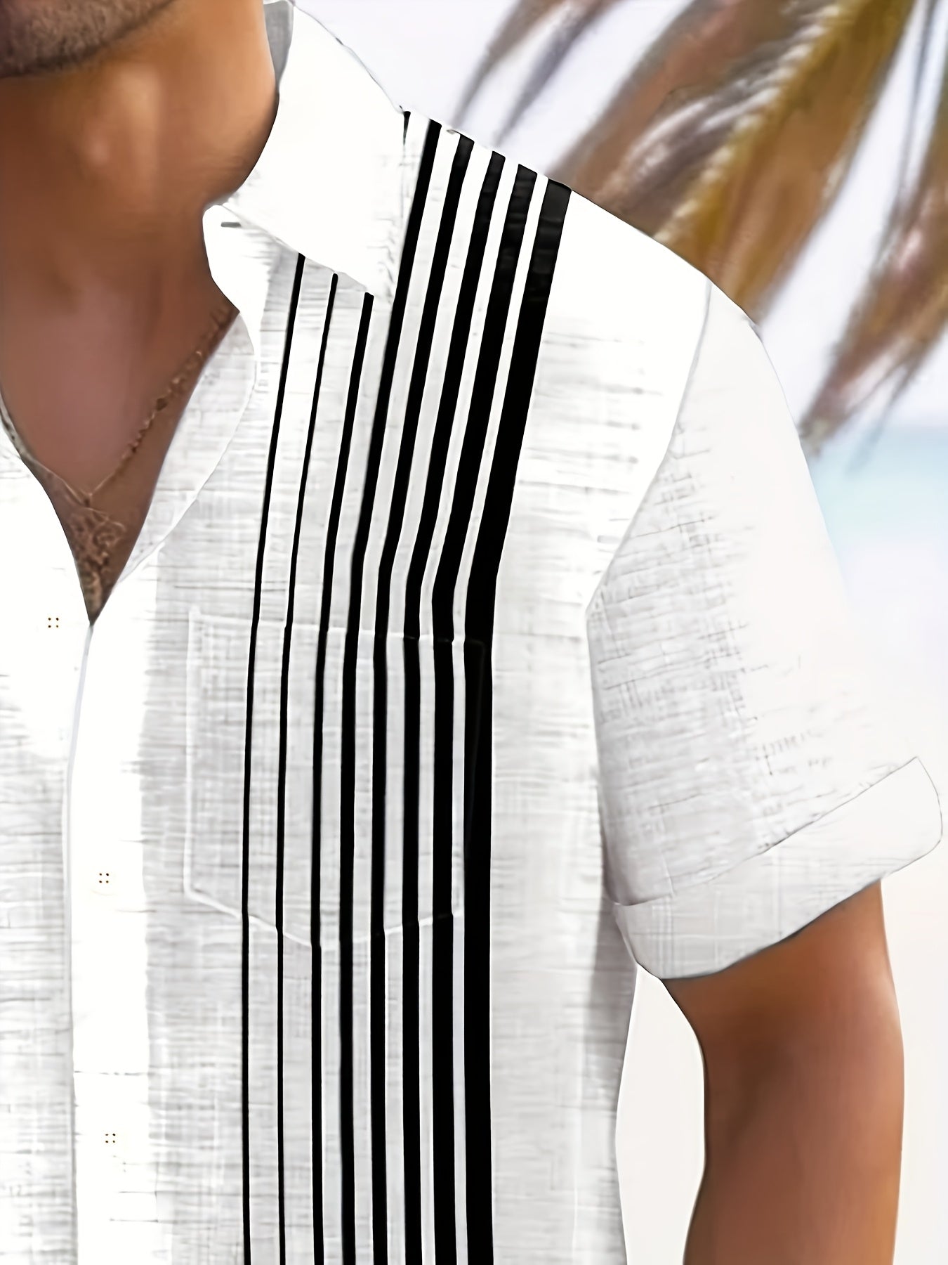 Men's Casual Large Size Coconut Tree Stripe 3D Print Shirt with Button Pocket