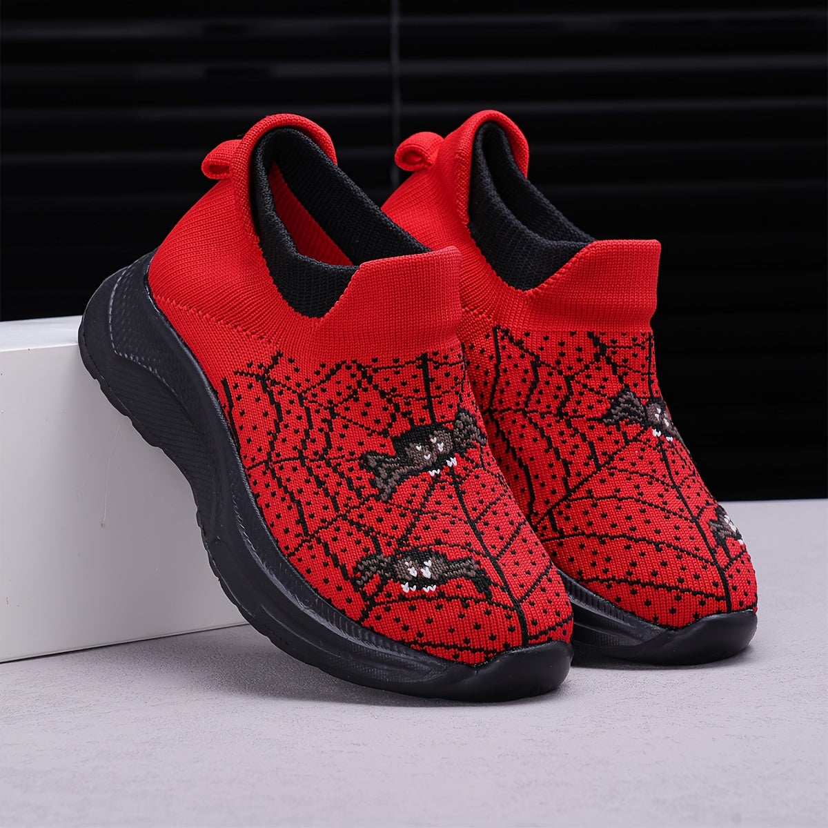 Kids' Knit Fabric Slip-On Sneakers with Cartoon Design for Boys and Girls