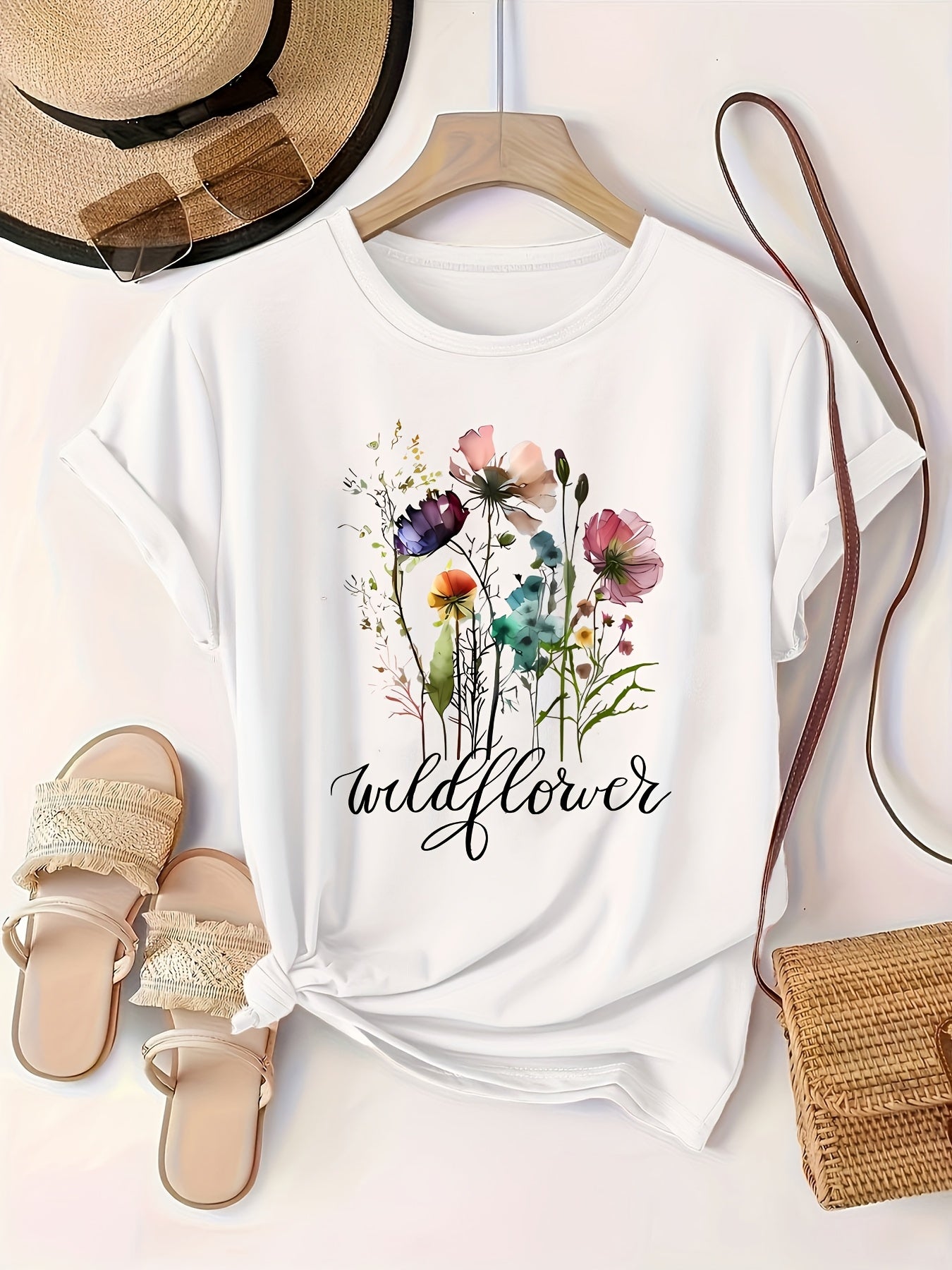 Женская футболка с цветочным принтом и коротким рукавом, повседневная летняя майка