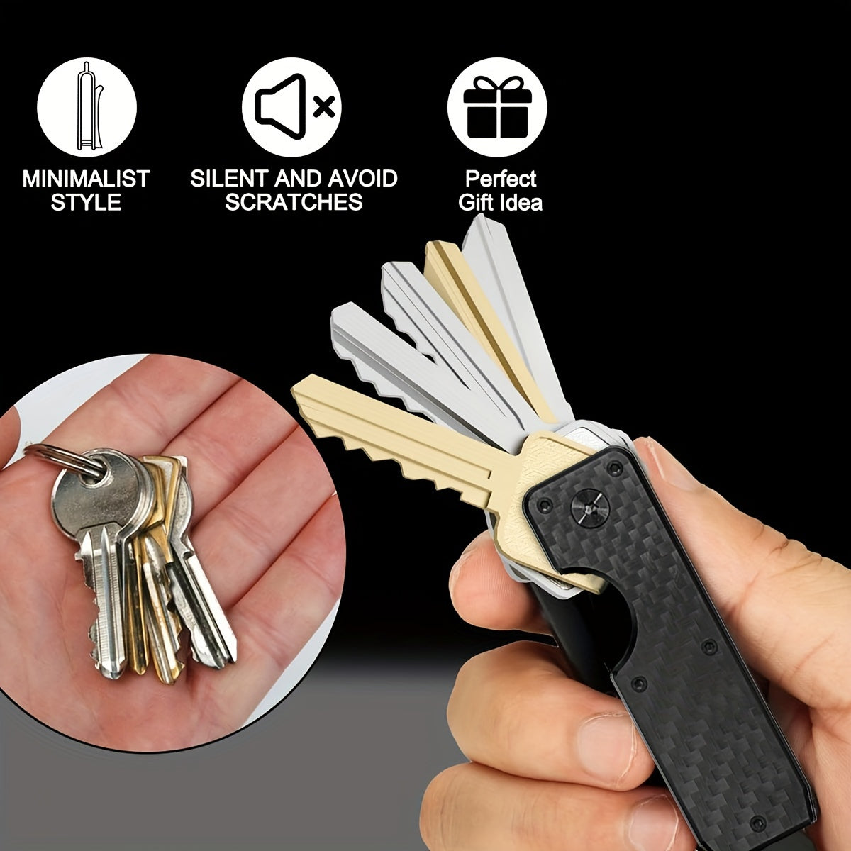 "Forever Miyin Sleek Aluminum Key Organizer" — это компактный и легкий держатель для ключей с надежным поворотным замком. Он устойчив к царапинам и является идеальным подарком как для мужчин, так и для женщин.