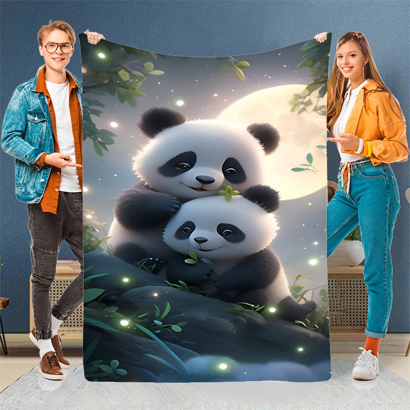 Cozy Flannel Blanket with Panda Print for Sofa Bed Outdoor Camping All Seasons