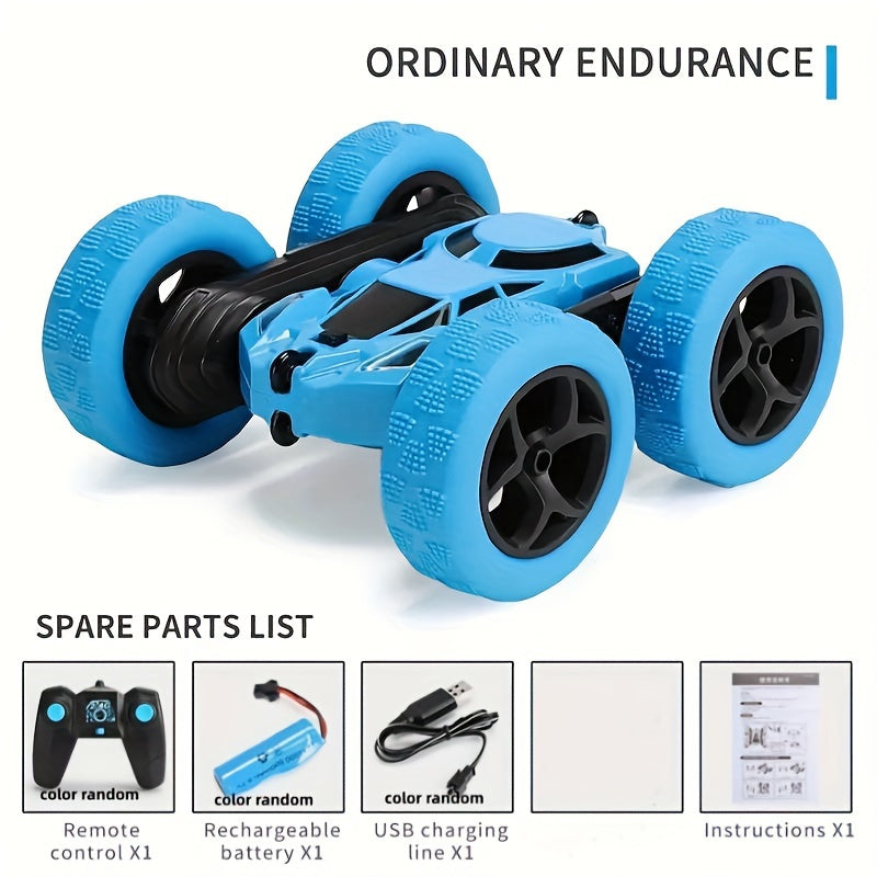 Coche de acrobacias RC para niños de 2.4GHz, rotación de 360°, 4WD, faros LED, batería recargable