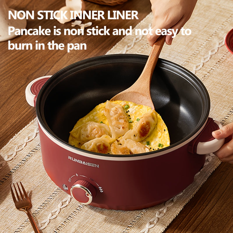 Однослойный красный электрический кастрюля для 1-2 человек, идеально подходит для домашних кухонь, общежитий и автодомов. Европейская стандартная вилка, батареи не входят в комплект.