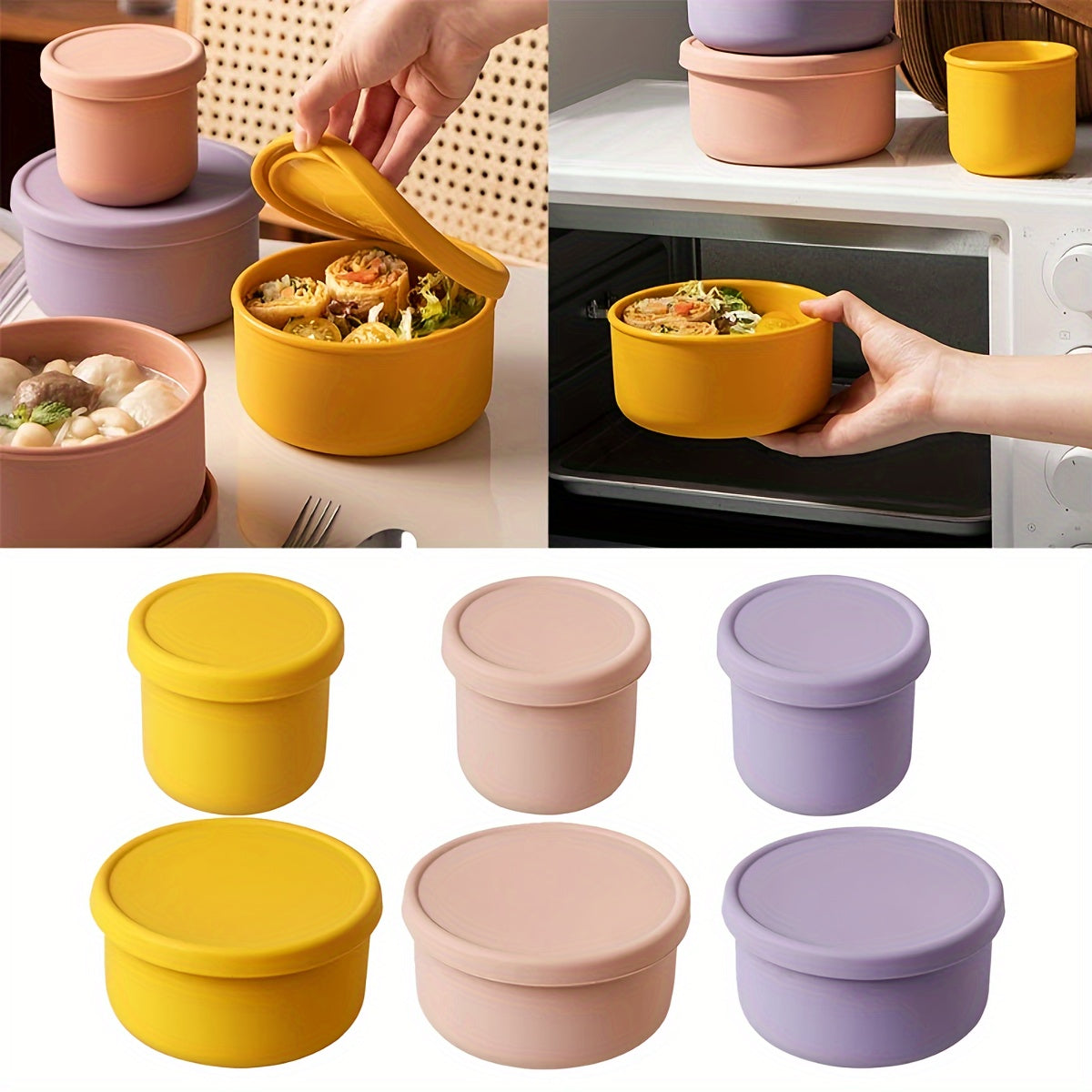 Multi-Functional Silicone Storage Container Microwave Freezer BPA-Free Circular Kitchen with Flip-Top
