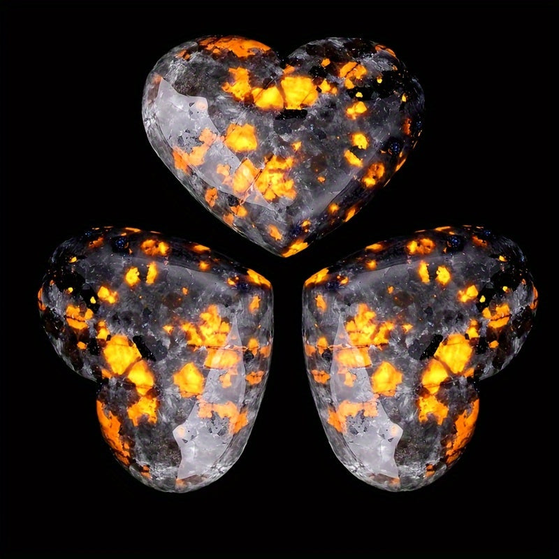 Set of Three Heart-Shaped Sodalite Flame Stones Glow-in-the-Dark UV Reactive for Room Decor or Gifts