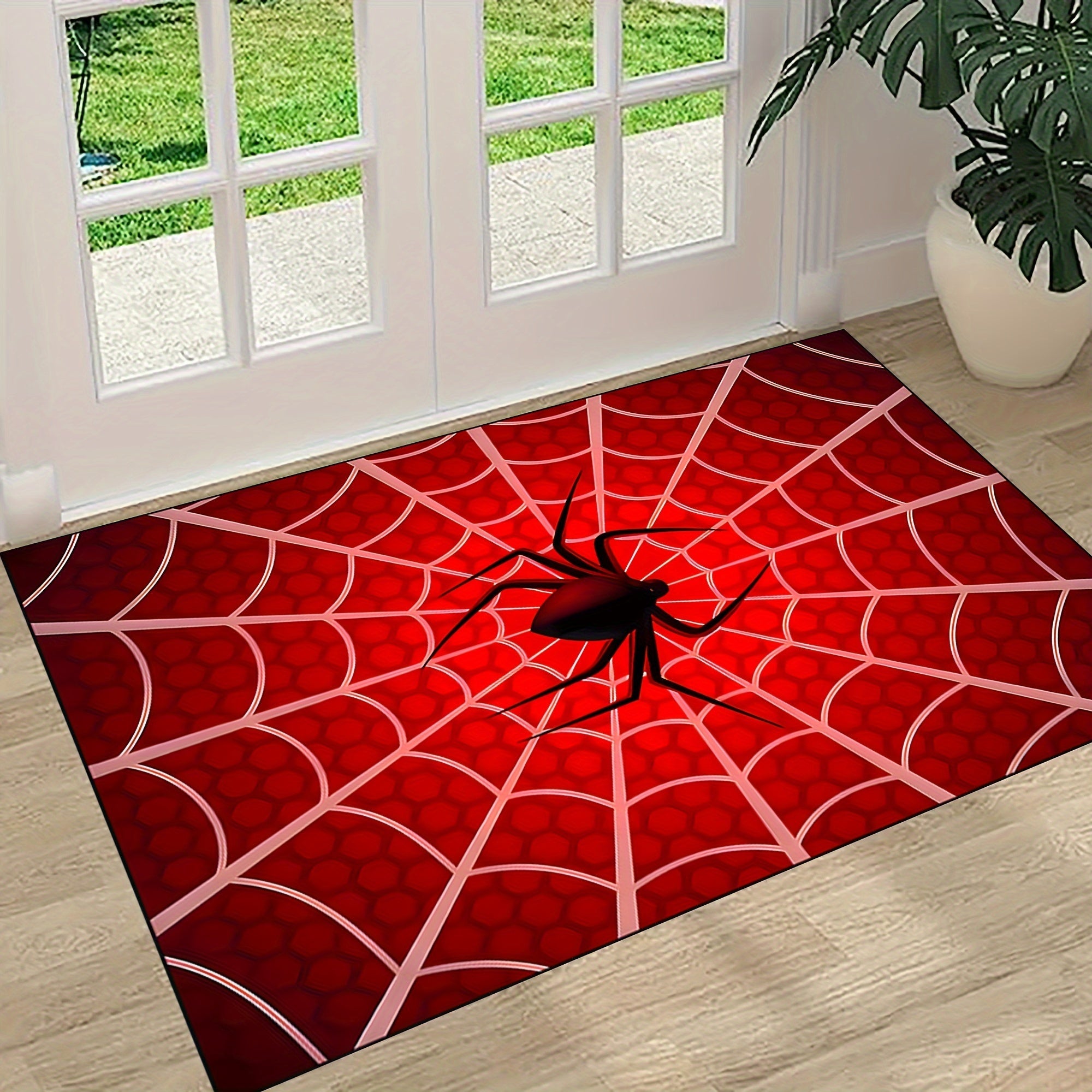 Alfombra de área con patrón de telaraña 3D de poliéster antideslizante y lavable para sala de estar y dormitorio