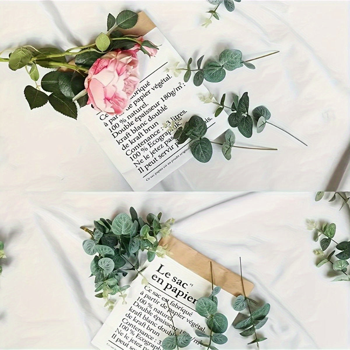 To'y bezaklari uchun 10 ta sun'iy eucalyptus barglari to'plami, guldo'zi va g'ishtlar uchun