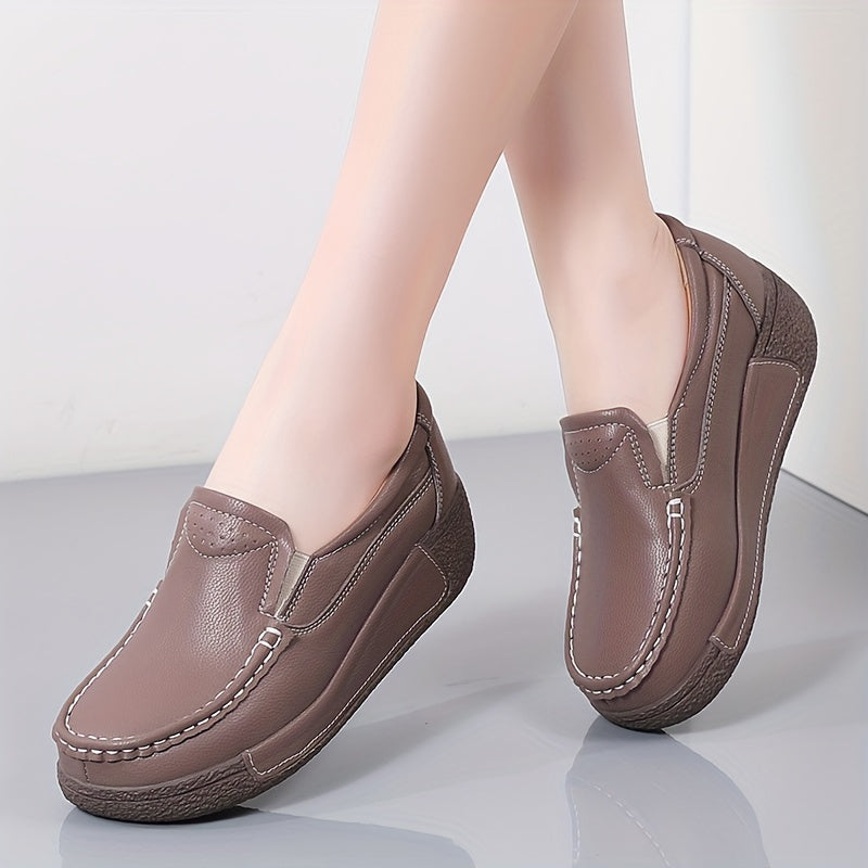 Women's Wedge Loafers Leather Comfortable and Elegant Shoes