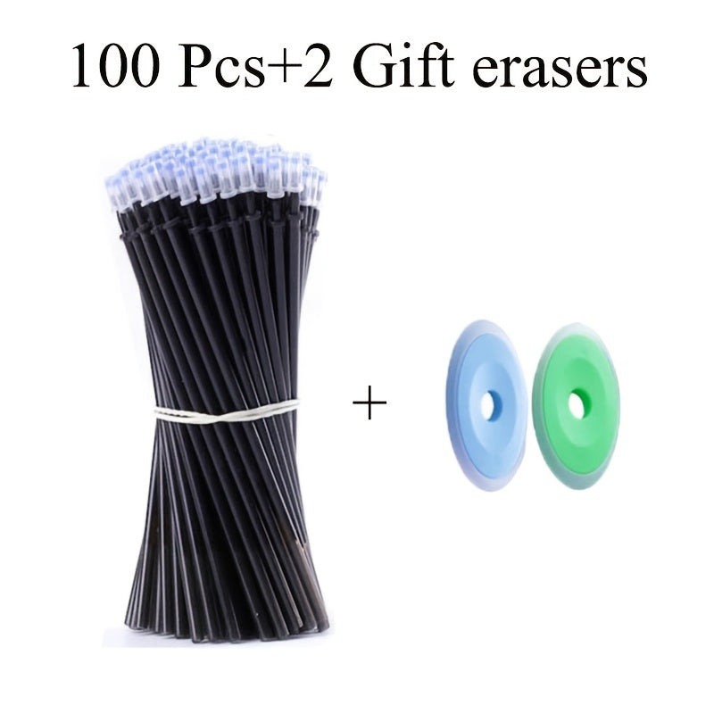 100 Erasable Pen Refills 0.5mm with 2 Erasers for Easy Erasing
