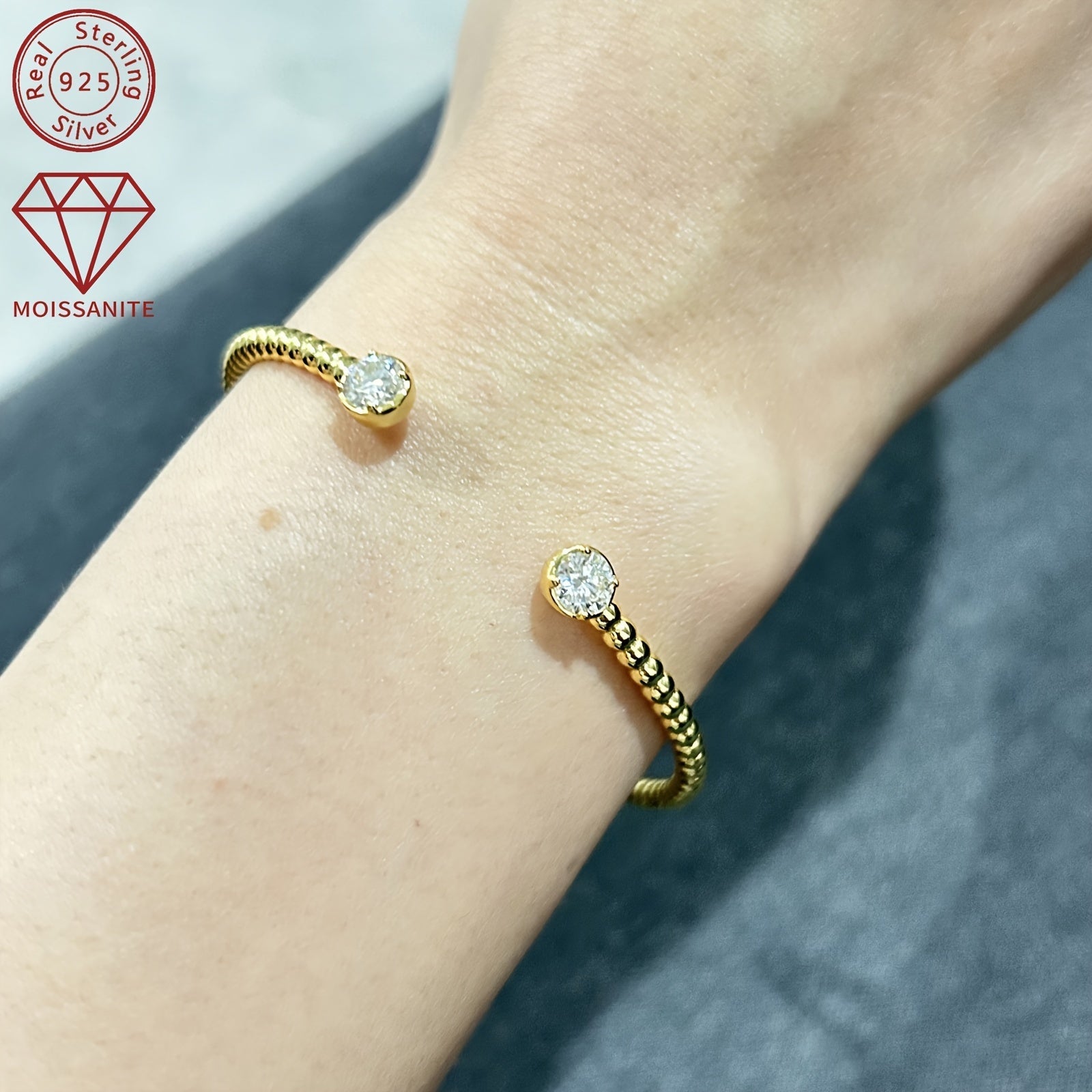 Women's Silver Bangle with Mozambique Stones 925 Solid Silver 10.19g 1.0ct