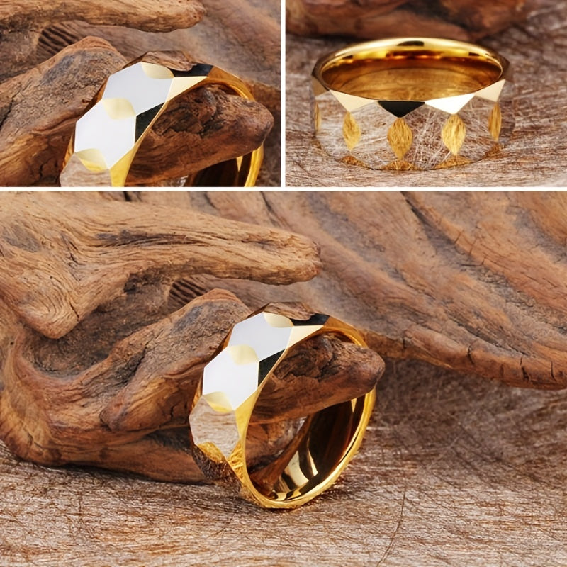 Stylish Tungsten Steel Rings for Men and Women Geometric Prism Designs