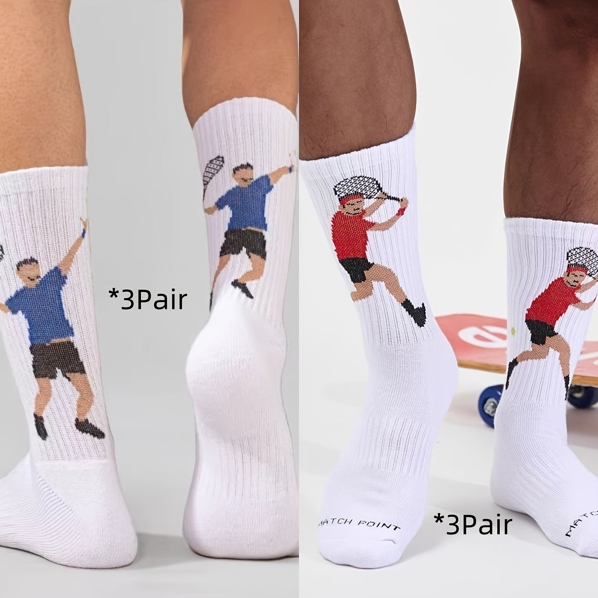 Men's Cotton Blend Sports Socks with Cartoon Print for Football Tennis Fitness Unisex All-Season