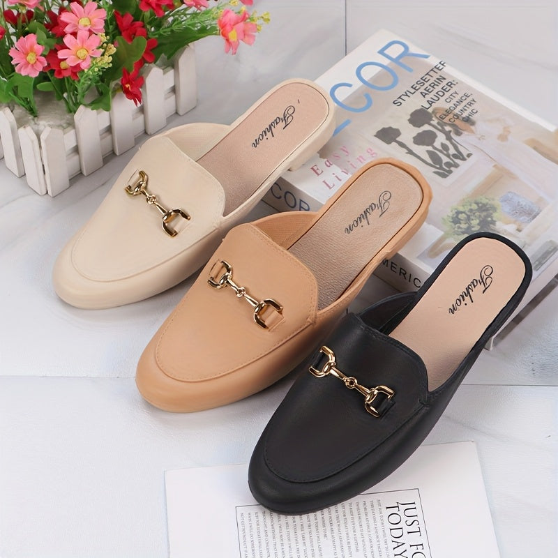 Women Summer Loafers Slip-On Mules with Metallic Buckle EVA TPU Comfortable