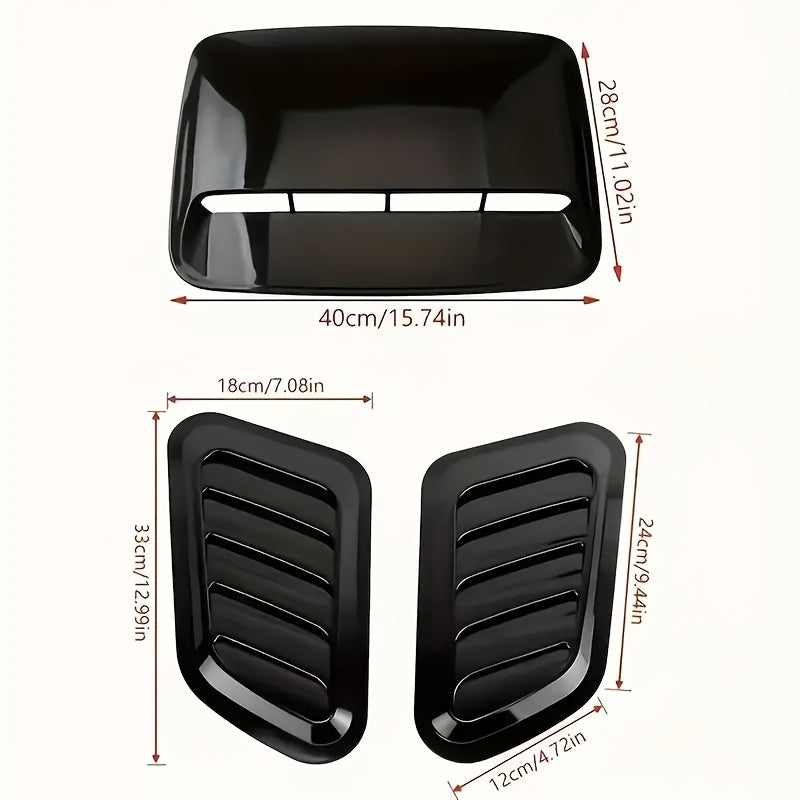 Juego de 3 tomas de ventilación de plástico pulido para capó de coche, kit de alerón delantero para capó de motor
