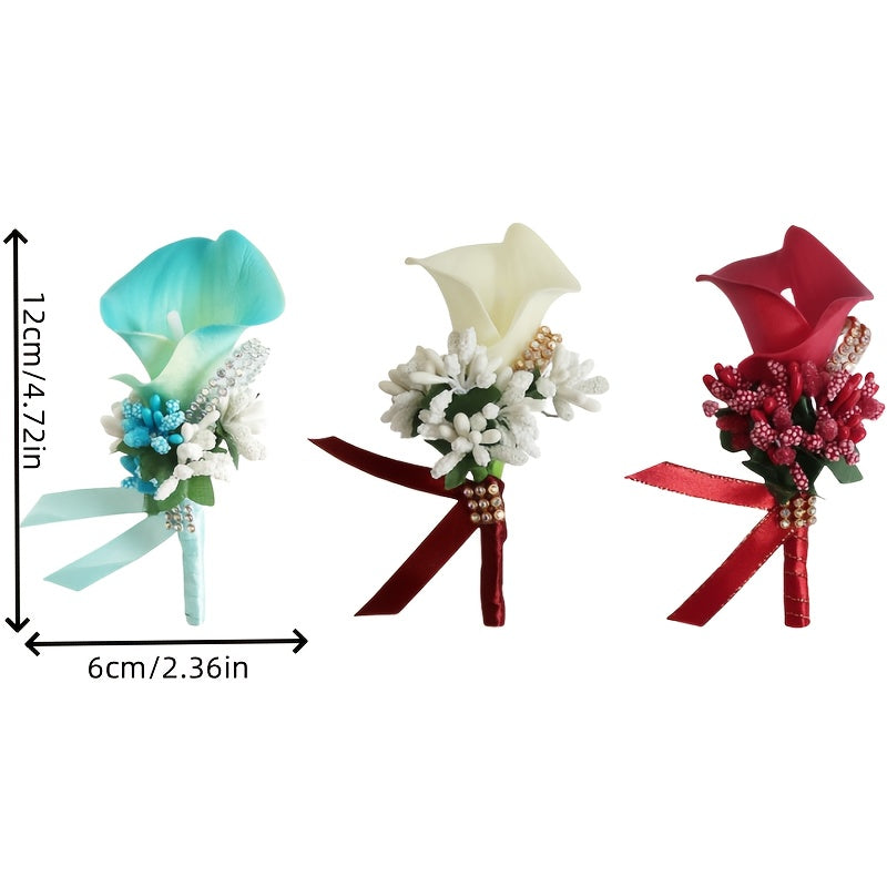 European-Style Artificial Calla Lily Corsage Set for Weddings and DIY Embellishments
