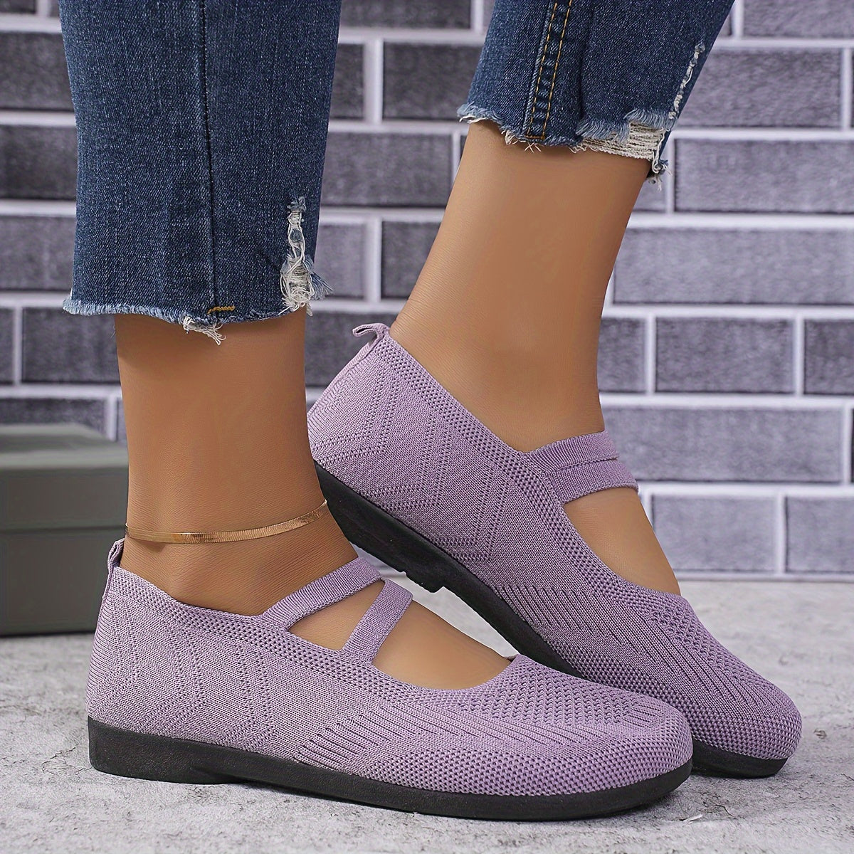 Women’s Breathable Slip-On Sneakers Black Knit Casual Walking Shoes