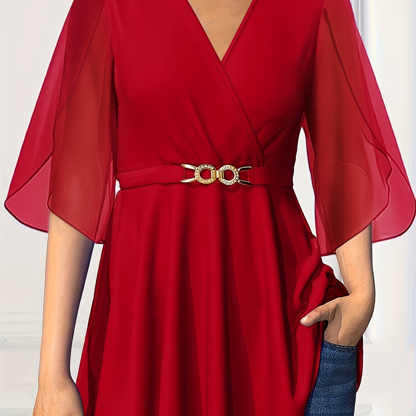 Women's Chiffon V-Neck Top With Cinched Waist Lightweight Comfortable