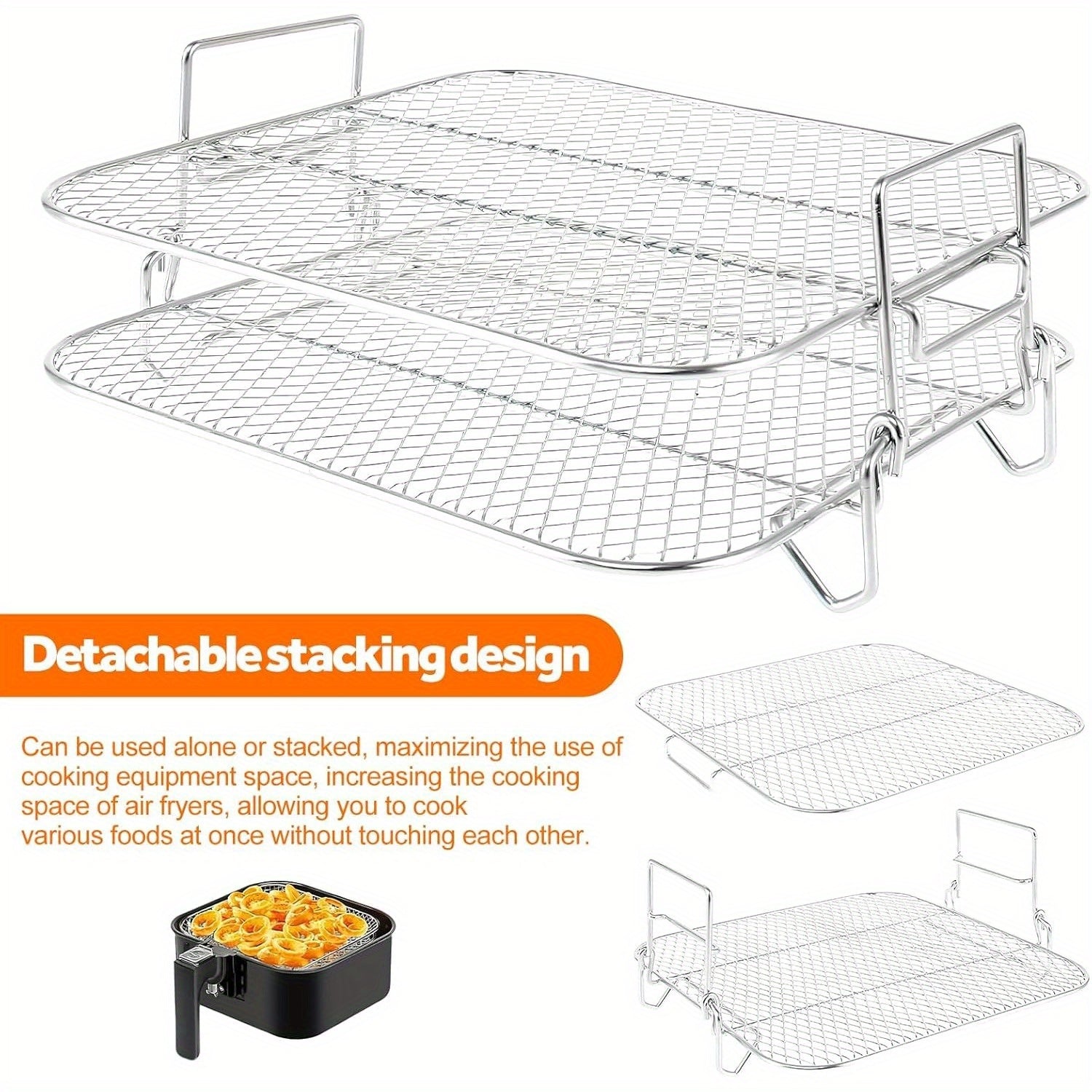 304 Stainless Steel Double Layer Air Fryer Rack for 7.5L-8L Square Air Fryers
