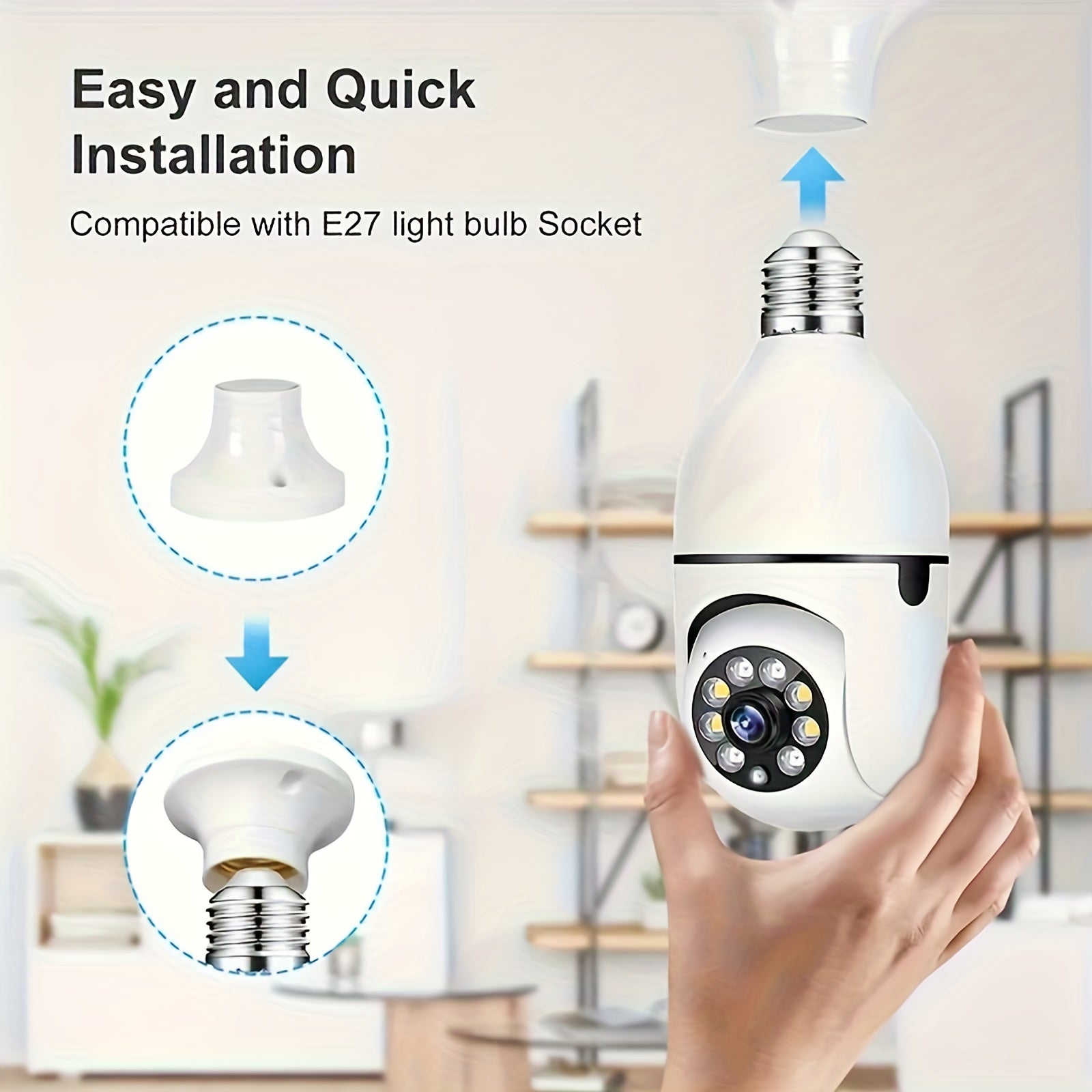 Smart WiFi Camera E27 Bulb with 360° Pan/Tilt Motion Detection Two-Way Audio Indoor Outdoor