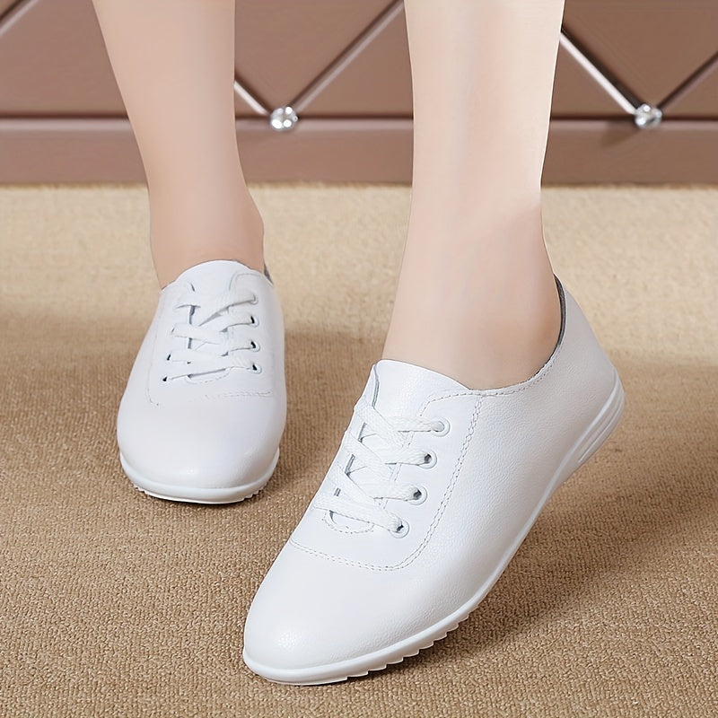 Women's Lightweight Solid Color Lace-Up Flat Shoes for Casual Walking