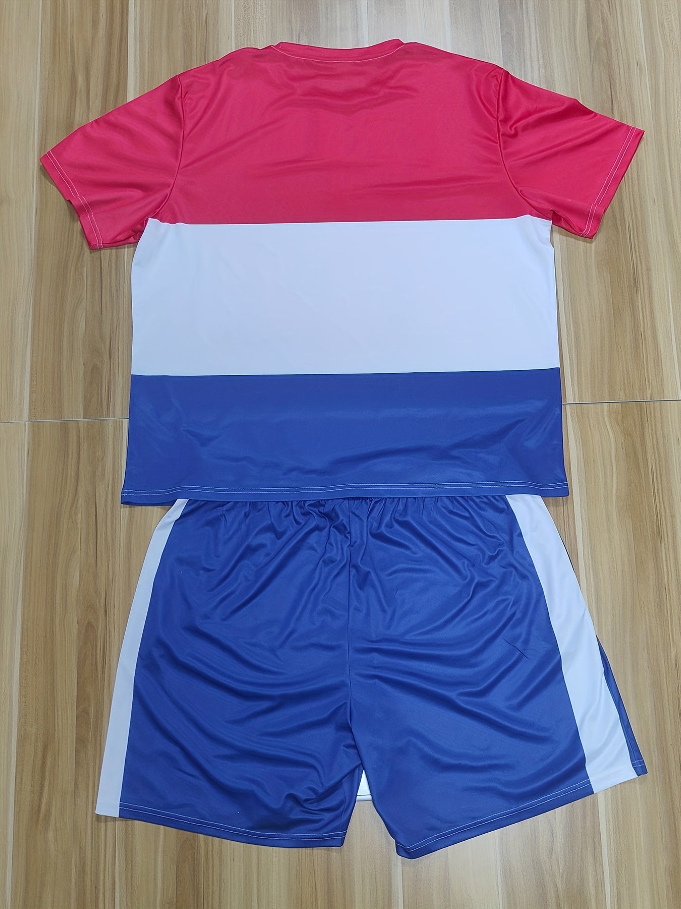 Plus Size Men's Polyester Tracksuit Set with Graphic "King" T-Shirt and Shorts for Workout and Outdoor Activities