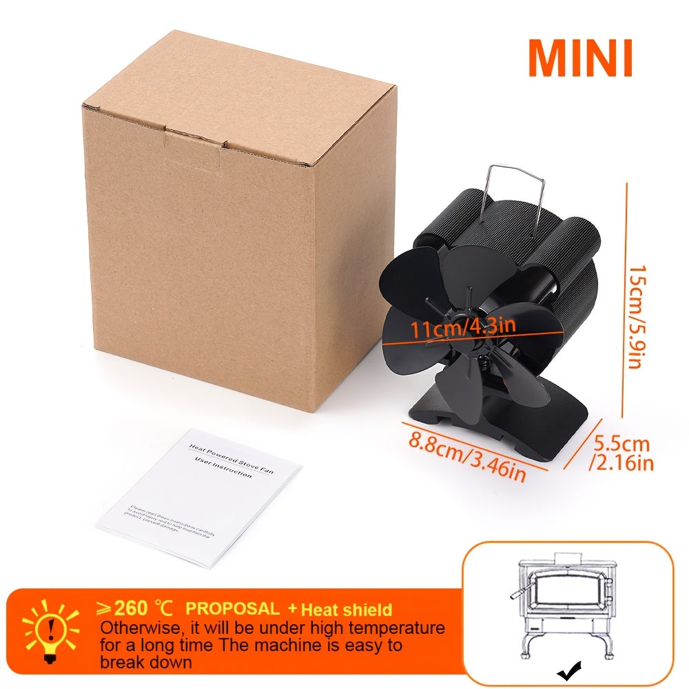 Portable 6-Blade Heat Powered Fireplace Fan for Wood Log Burners and Eco Heaters