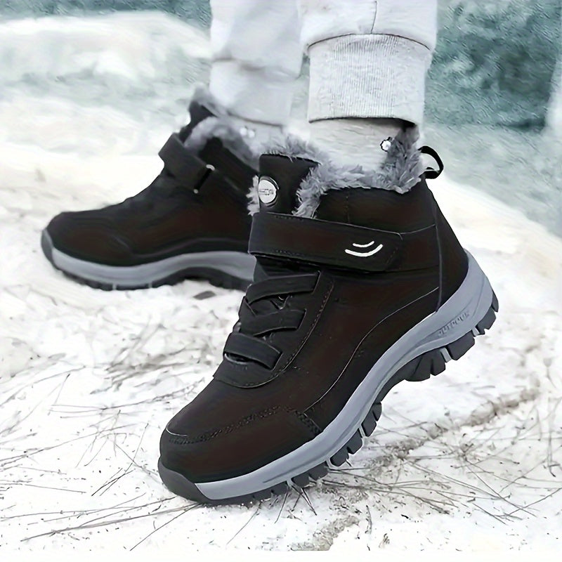 Women's Winter Snow Boots Faux Fur-Lined Ankle Hiking Shoes Non-Slip Red