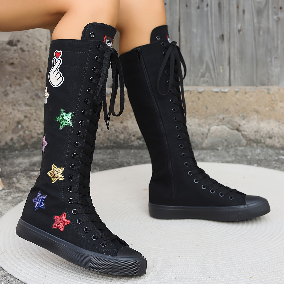 Women’s Canvas High-Top Boots with Zipper, Black, All-Season Comfort