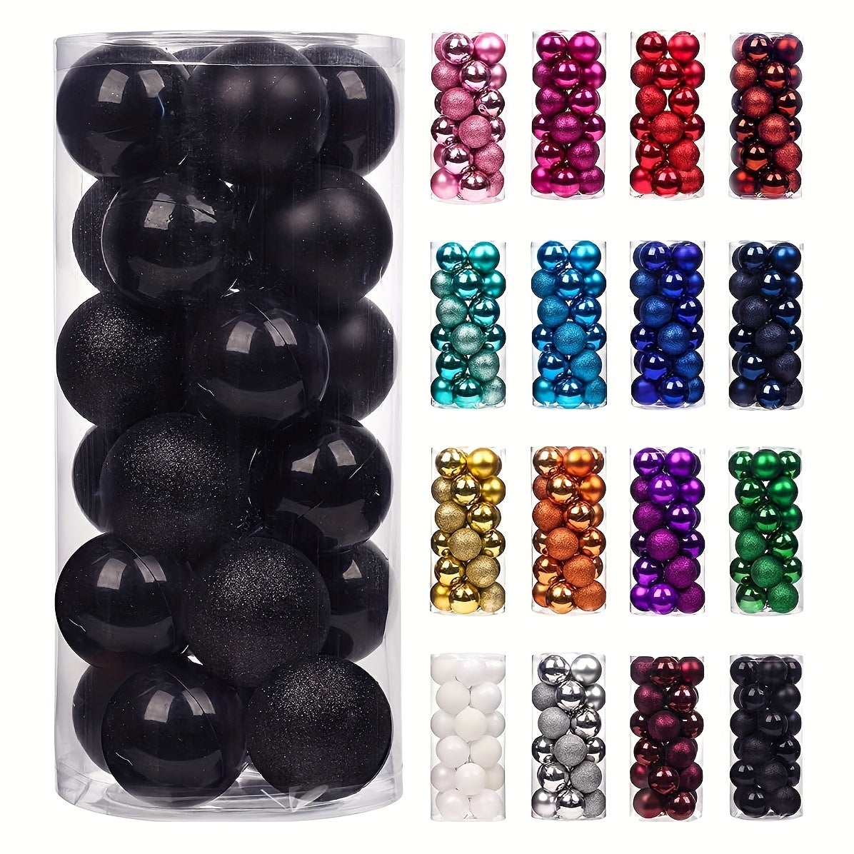 Juego de 24 adornos de árbol de Navidad irrompibles en varios tamaños para decoraciones navideñas