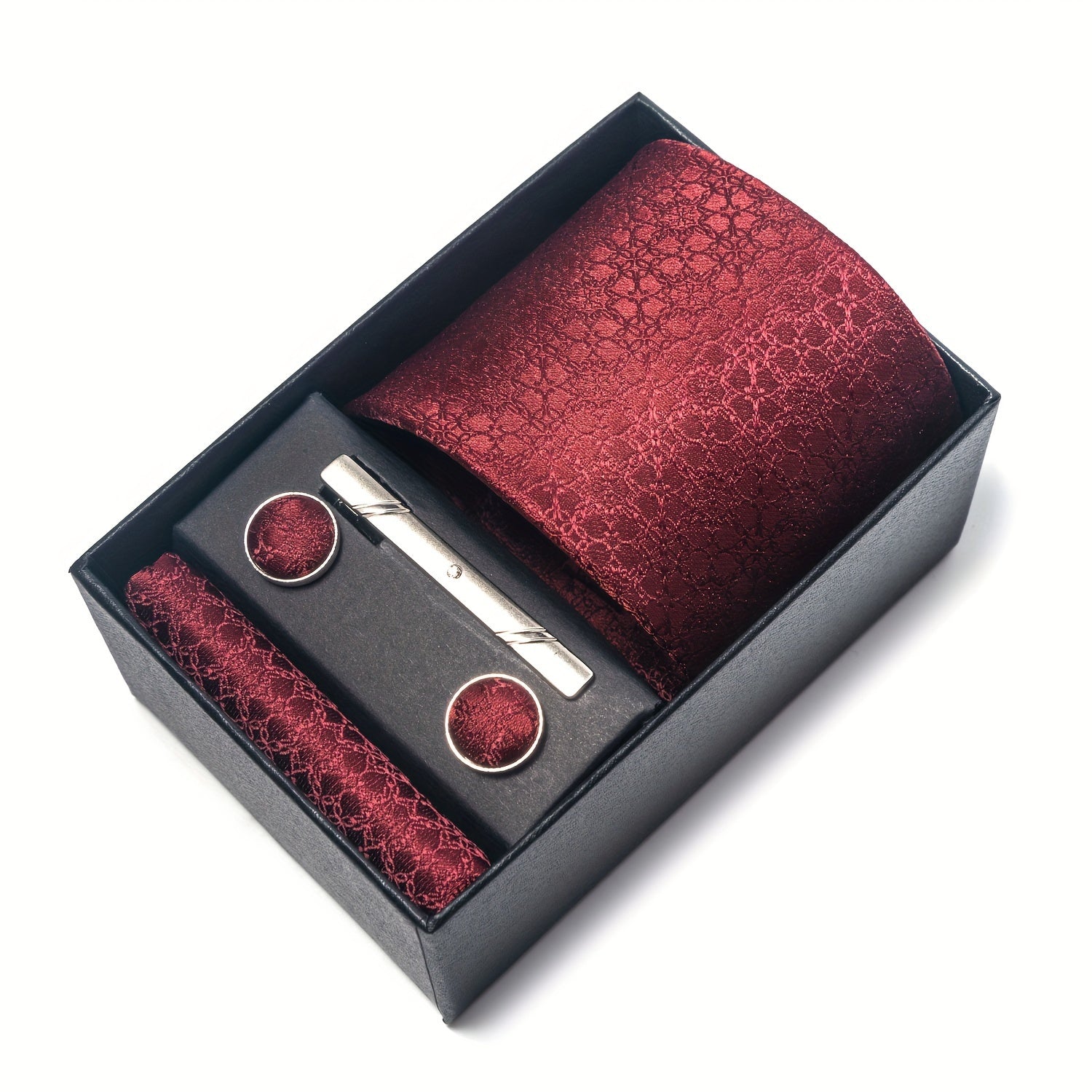 Men's Gift Set Tie Pocket Square Cufflinks Tie Clip Holiday Wedding
