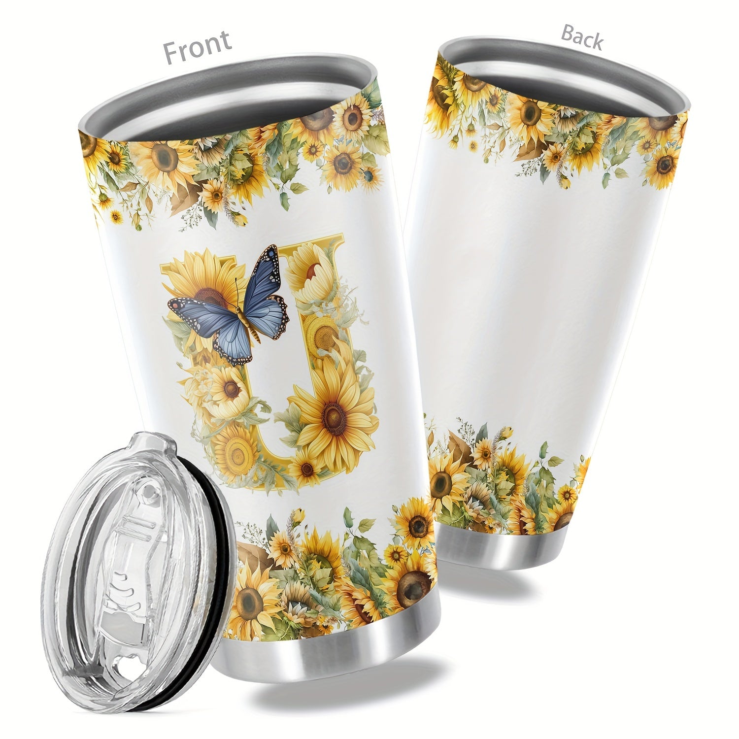 20oz Floral Initials Double-Walled Travel Mug for Women