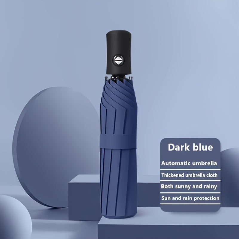 Sombrilla automática compacta verde a prueba de viento, plegable, de pongee 190T, ligera para viajes al aire libre