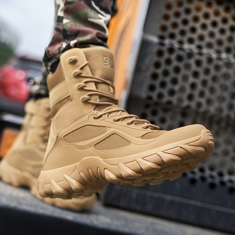 Men's High Top Hiking Boots Durable Outdoor Non-slip Lace Up All-Season Solid Color